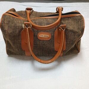 Vintage Fifth Avenue Brown Tweed Carry On Travel Bag And Toiletries Bag